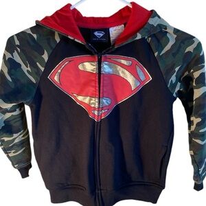 Boys Superman hoodie jacket with camo sleeves Size 7